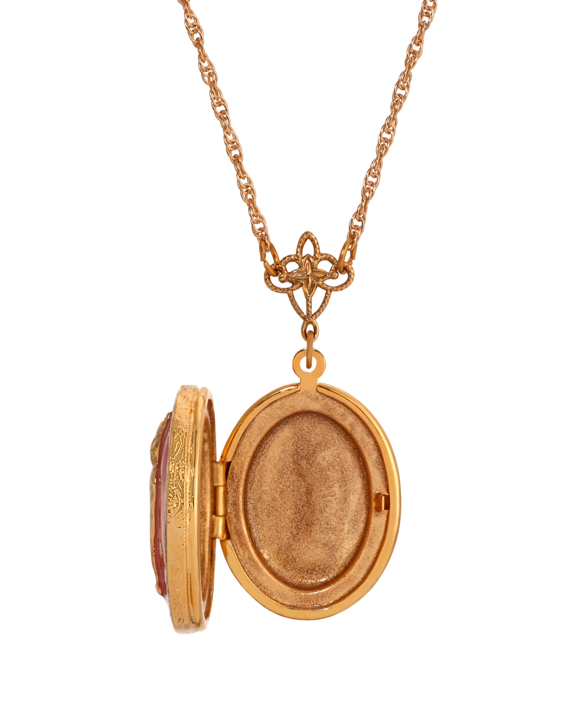 2028 Enamel Oval Cat Locket Necklace In Pink