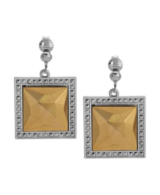 Two-Tone Faceted Square Drop Clip Earrings