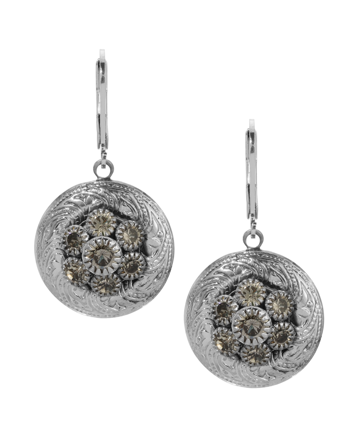 2028 Silver-tone Crystal Round Drop Earrings In Black