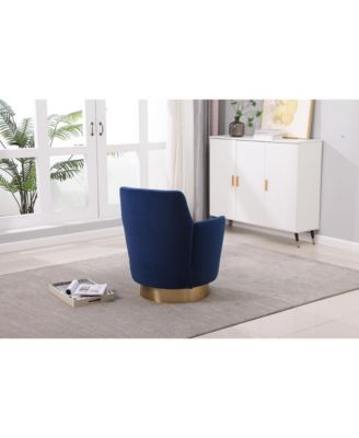 Navy Velvet Swivel Barrel Chair with Gold Base