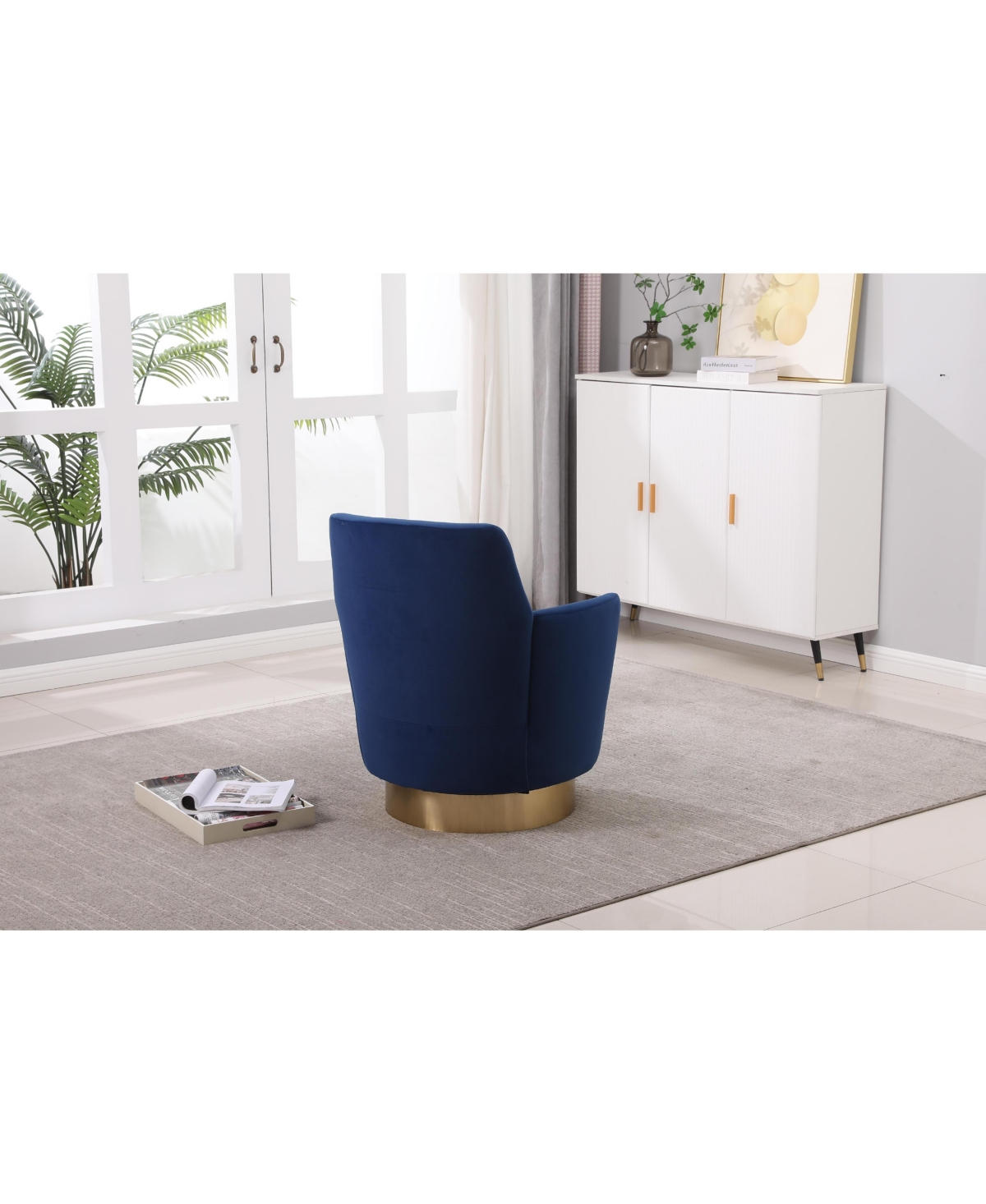 Velvet Swivel Barrel Chair, Swivel Accent Chairs Armchair for Living Room, Reading Chairs for Bedroom Comfy, Round Barrel Chairs with Gold Stainless S