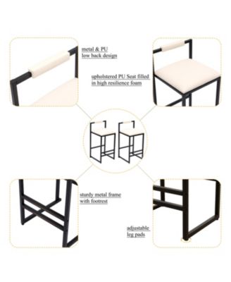 Set of 2 Barstools Faux Leather Upholstered Bar Stools Modern Metal Frame Dining Chairs for Counter, Kitchen Island (Beige