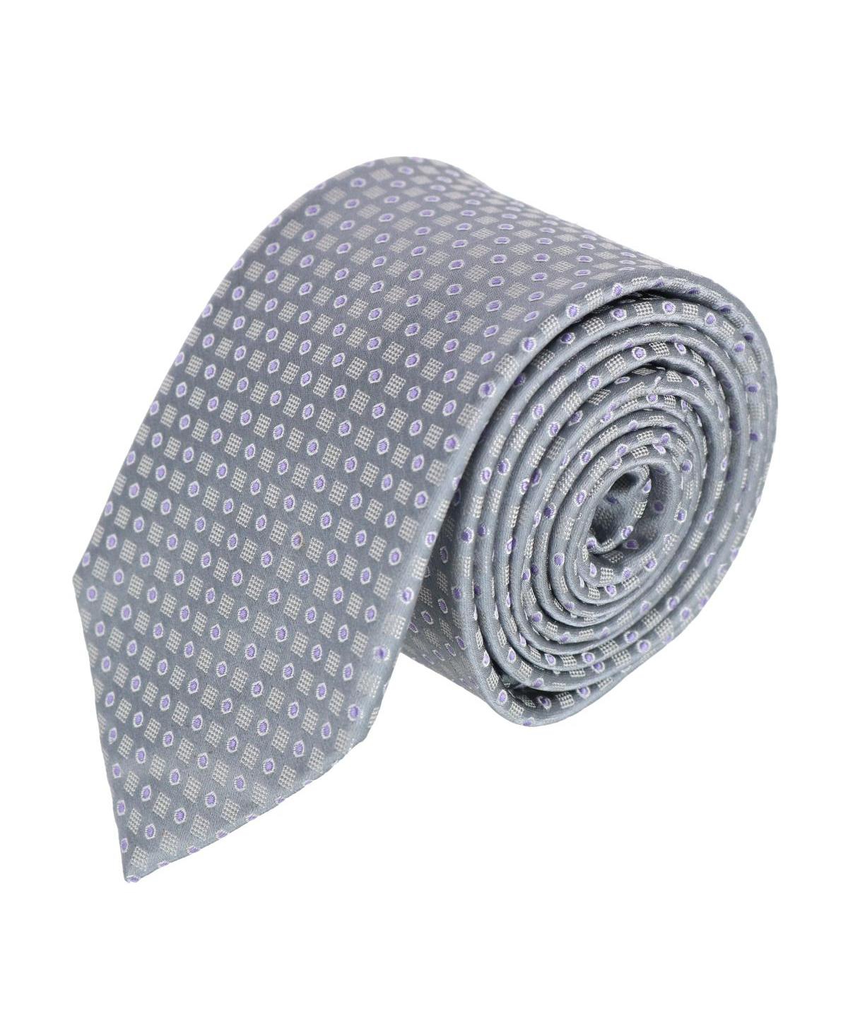 Men's Ewing Square and Polka Dot Business Silk Necktie - Red with silver polka dots