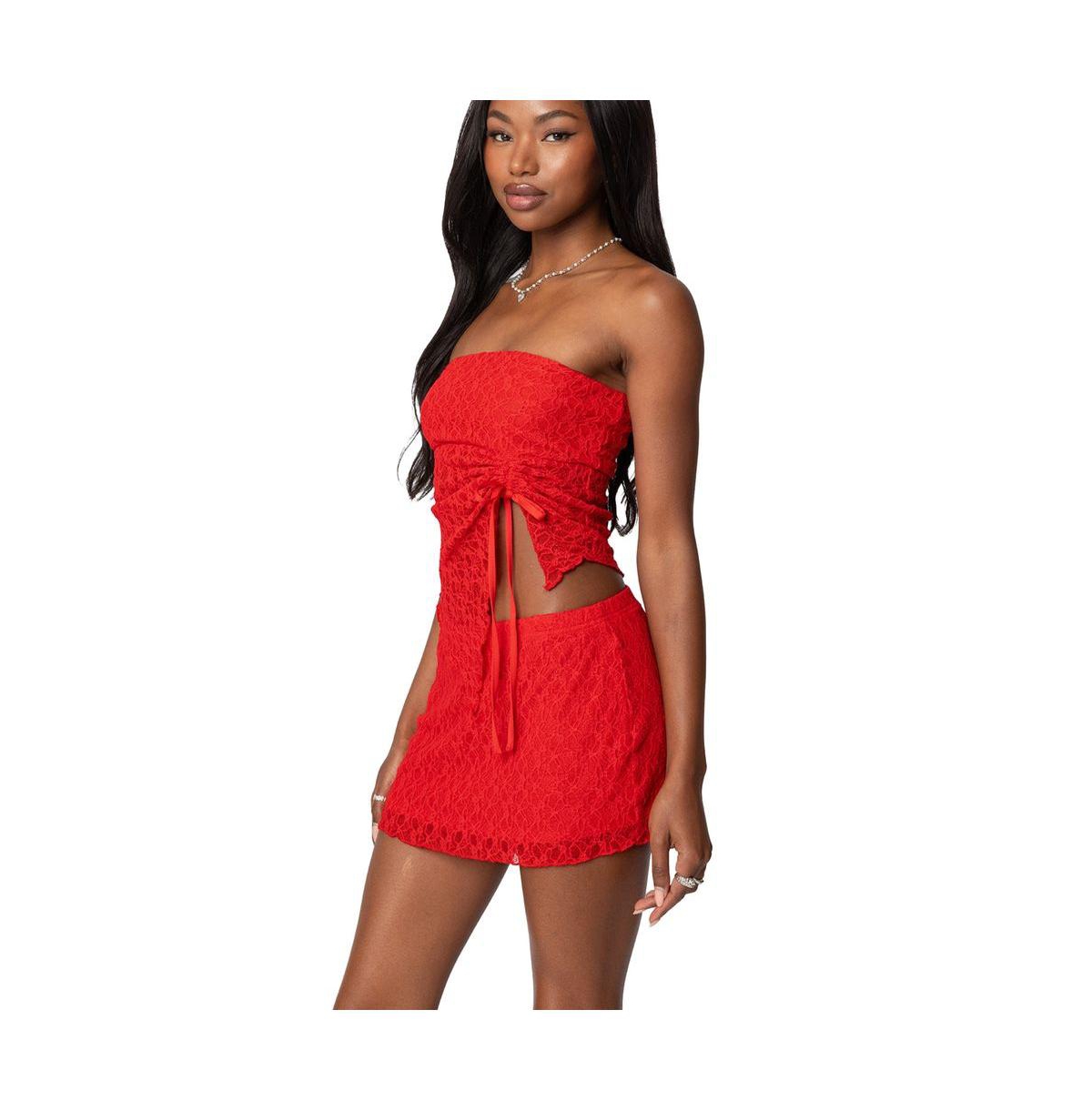 Edikted Women's Amara Asymmetric Textured Lace Tube Top