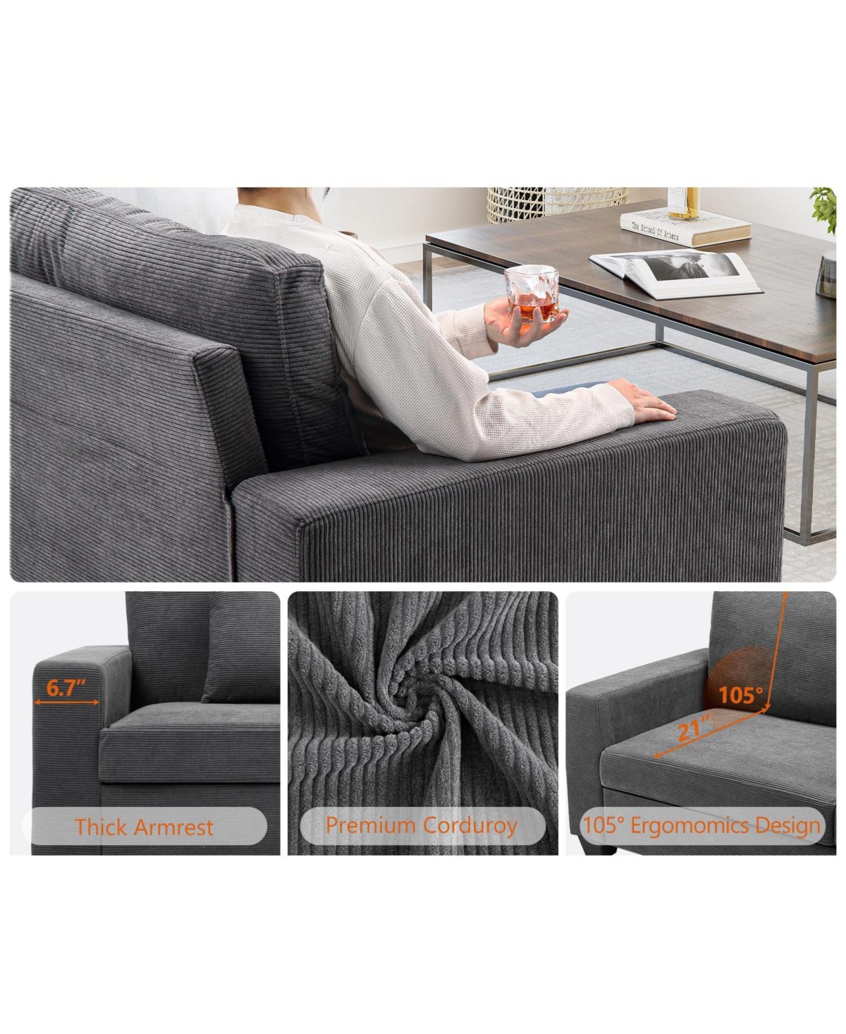 gaomon 83 Inch Sofa, Comfy Couch, Modern Sofa, 3 Seater Sofa with Deep Seat, Lounge Cozy Sofa