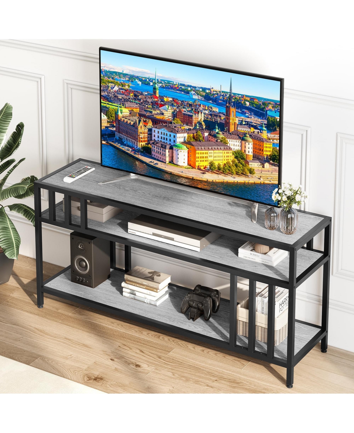 gaomon 65'' Tv Stand for Tv up to 65 Inches, Entertainment Center with Open Storage Shelves