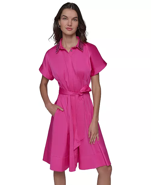 women's tie-waist short-sleeve shirtdress