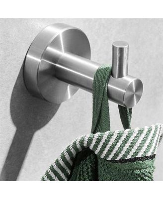 Brushed Silver Bathroom Accessories Set with Robe Hooks and Towel Ring for Modern Decor