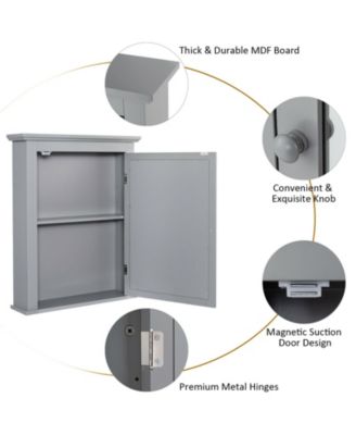 Bathroom Mirror Cabinet Wall Mounted Adjustable Shelf Medicine Storage-Gray