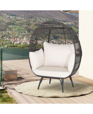 Oversized Patio Rattan Egg Lounge Chair with 4 Cushions-Brown