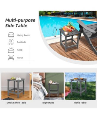 15 Inch Patio Square Wooden Slat End Side Coffee Table for Garden-Gray