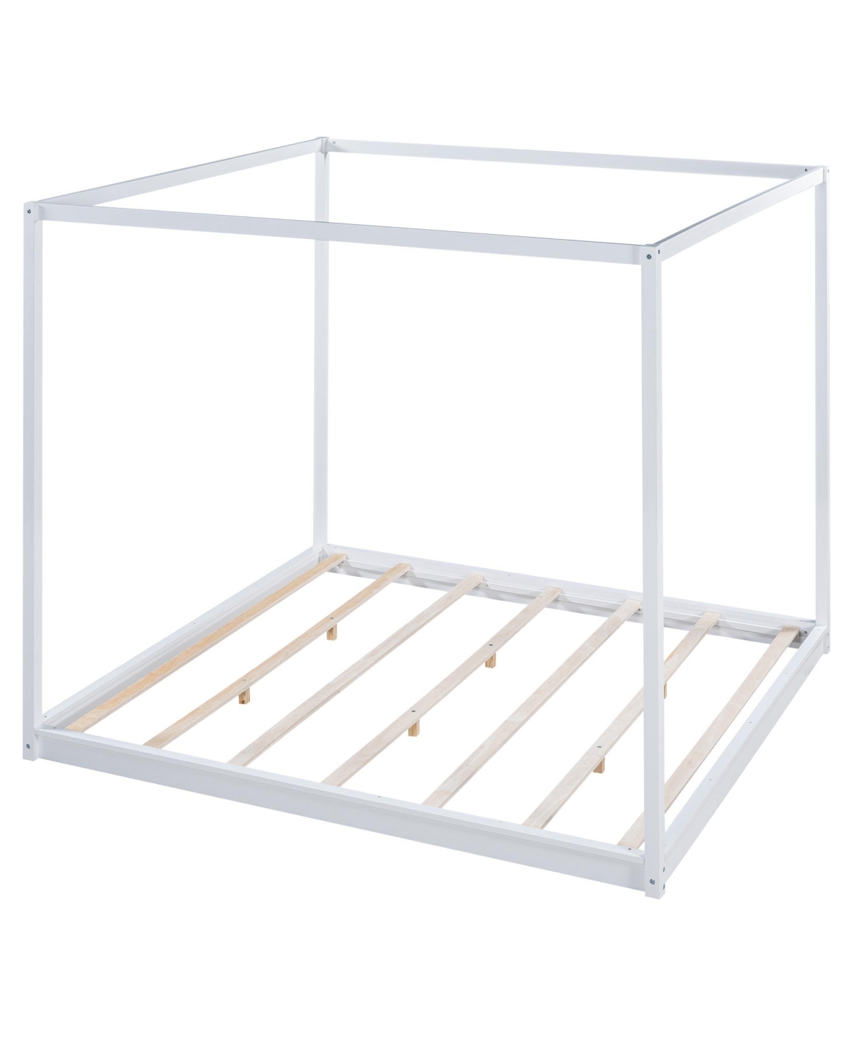 SlickblueKing Size Canopy Platform Bed with Support Legs Elegant Design for Stylish Bedrooms - White