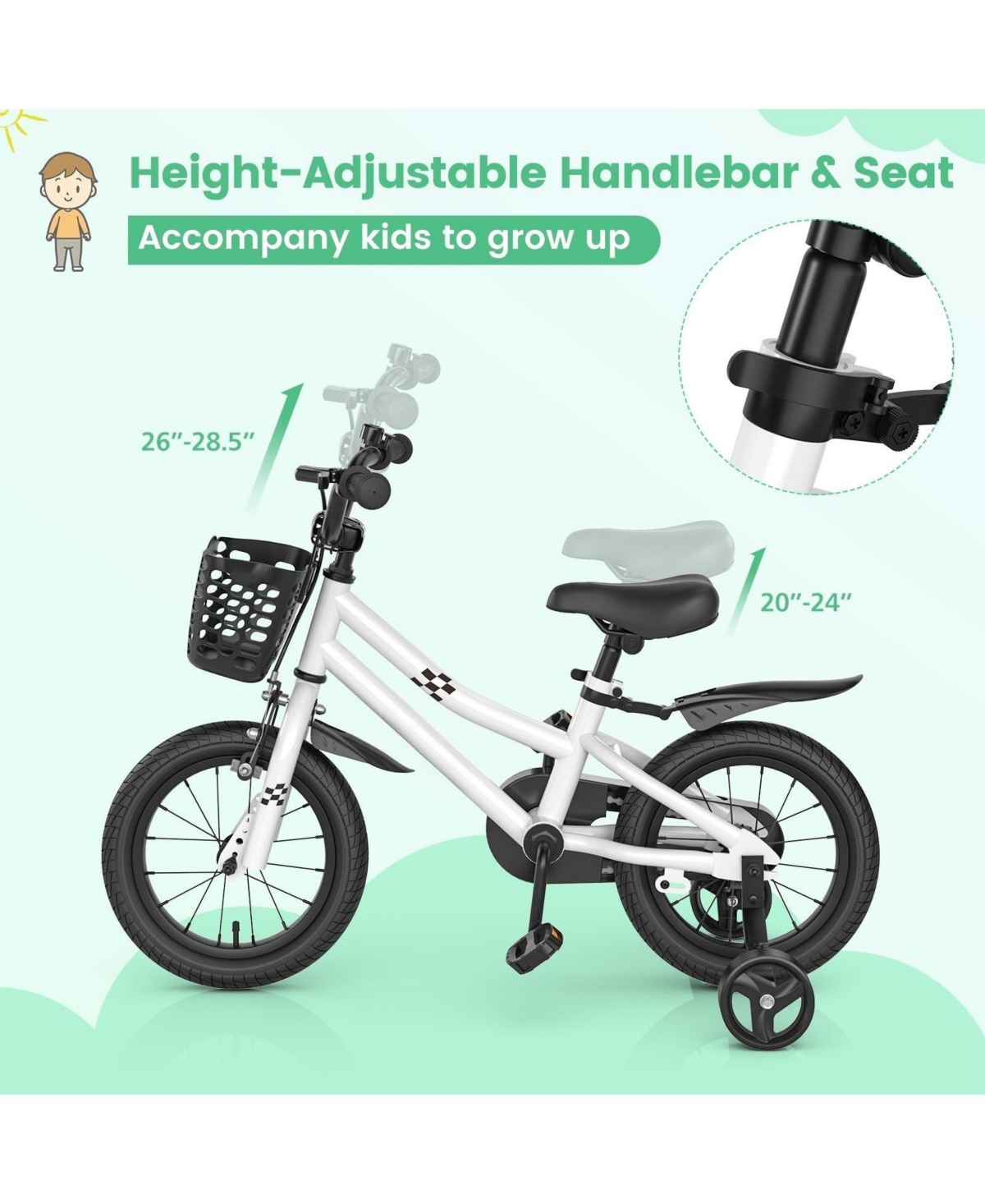 Hongge 14 Inch Kids Bike with 2 Training Wheels for 3-5 Years Old