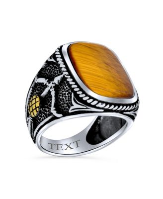 Natural Brown Tiger Eye Archery Bow Arrow Ring Sterling Silver