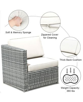 8 Piece Wicker Sofa Rattan Dinning Set Patio Furniture with Storage Table-White