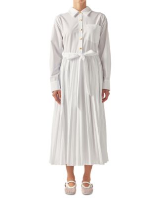 English Factory - Women's Pleated Long-Sleeve Shirtdress