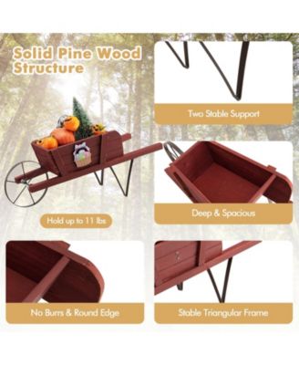 Wooden Wagon Planter with 9 Magnetic Accessories for Garden Yard-Red