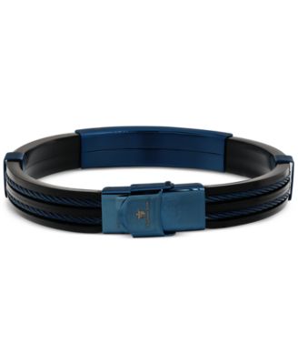 Men's Black Rubber Double Cable ID Bracelet in Stainless Steel