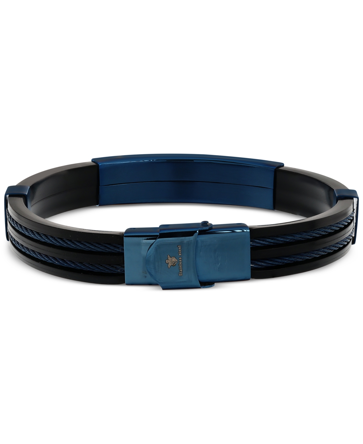 BLACKJACK MEN'S BLACK RUBBER DOUBLE CABLE ID BRACELET IN STAINLESS STEEL 