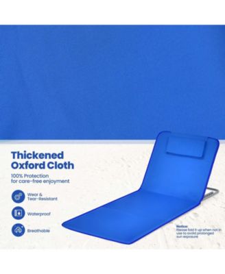 3 Pieces Beach Lounge Chair Mat Set 2 Adjustable Lounge Chairs with Table Stripe-Blue