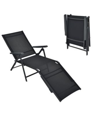 Patio Foldable Chaise Lounge Chair with Backrest and Footrest-Black