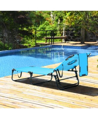 Beach Chaise Lounge Chair with Face Hole and Removable Pillow-Turquoise