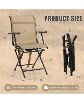 Foldable Swivel Patio Chair with Armrest and Mesh Back-Coffee