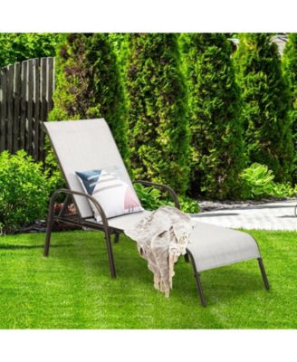 2 Pcs Outdoor Patio Lounge Chair Chaise Fabric with Adjustable Reclining Armrest-Gray