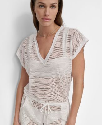 Women's Mesh Drawstring Tunic Swim Cover-Up