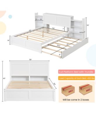 Kids Wooden Platform Bed with Trundle Storage Headboard-Full Size