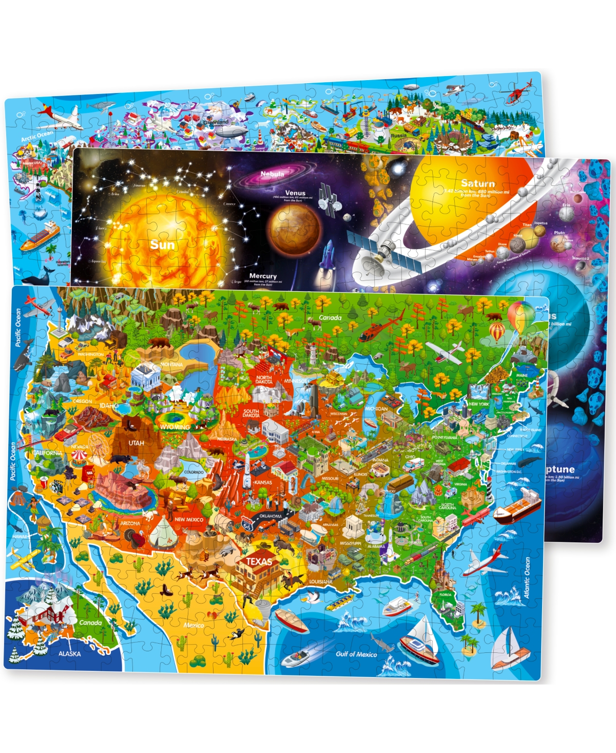 Quokka 3 Pack Puzzles for Kids Ages 8-10 and Adults - World, Usa Map & Space - 1000 pieces