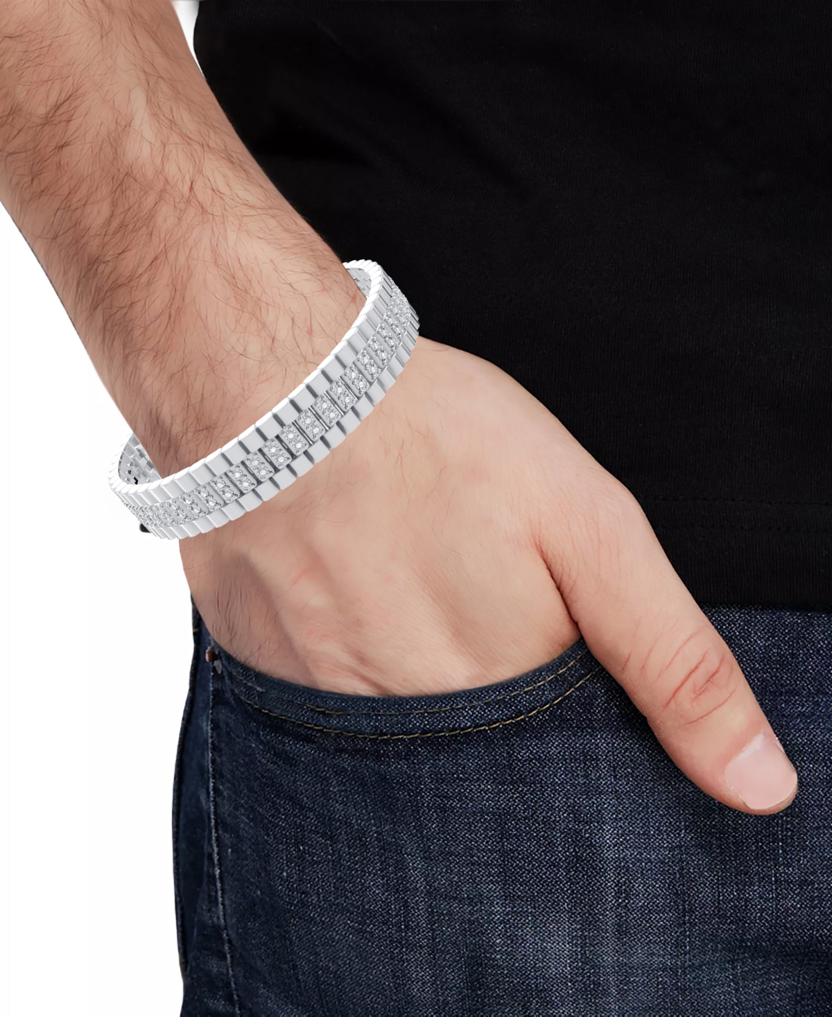 MACY'S MEN'S DIAMOND BRACELET (1 CT. T.W.) IN STERLING SILVER 