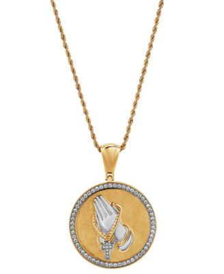 Blackjack - Men's Cubic Zirconia Prayer Hands 24" Pendant Necklace in Gold Ion Plated Stainless Steel