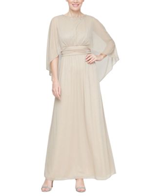 SL Fashions - Women's Sparkle Mesh Capelet Gown