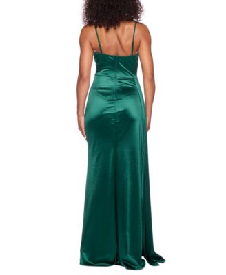 Juniors' Satin Cowlneck Gown