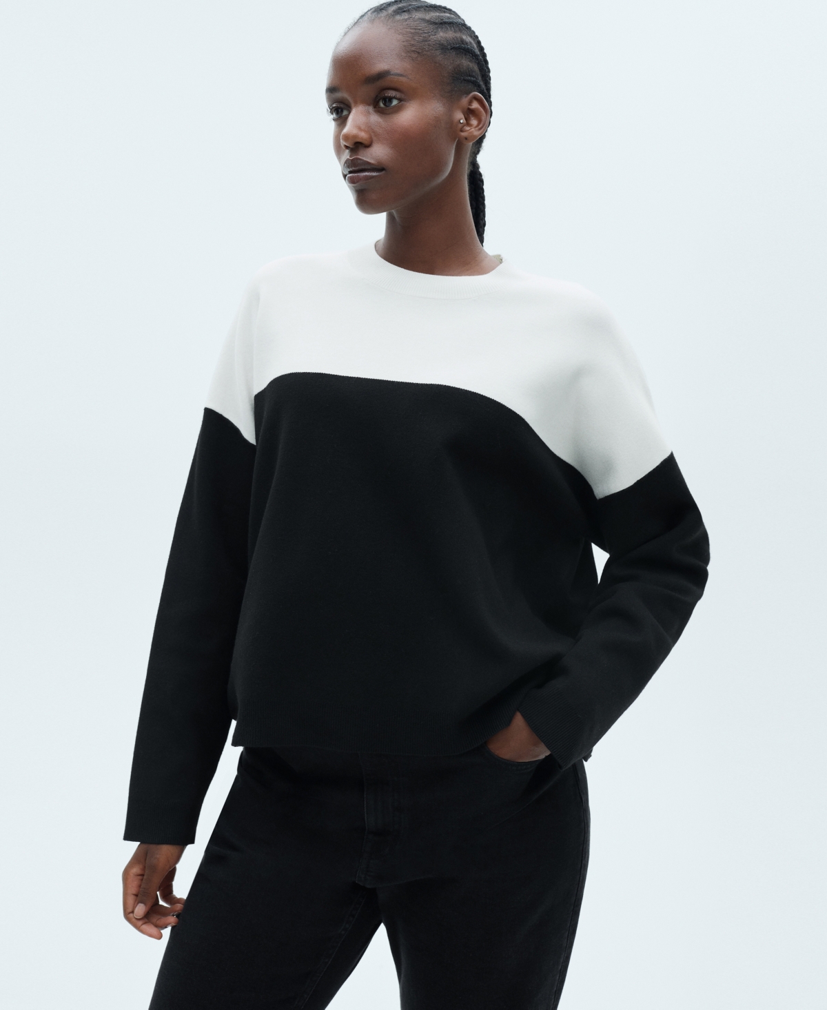 Mango Contrast Base Sweater In White In Black