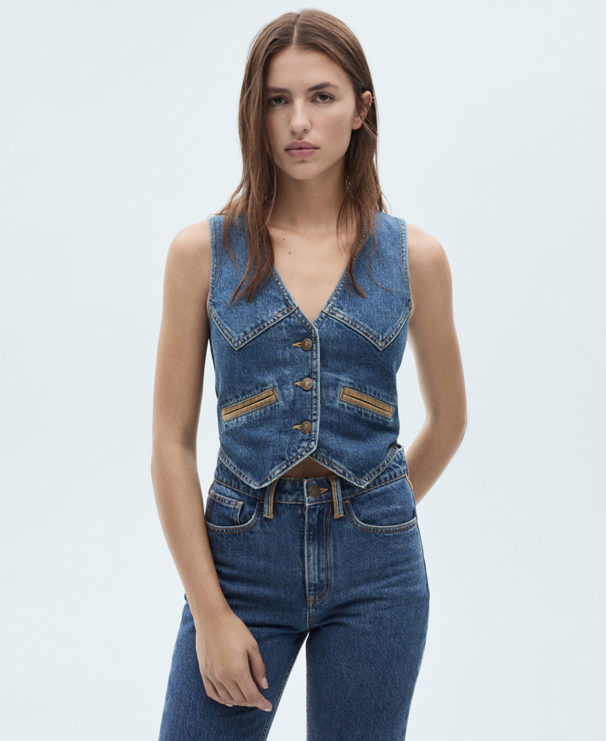 Shop Mango Women's Contrast Details Bannack Jeans In Dark Blue