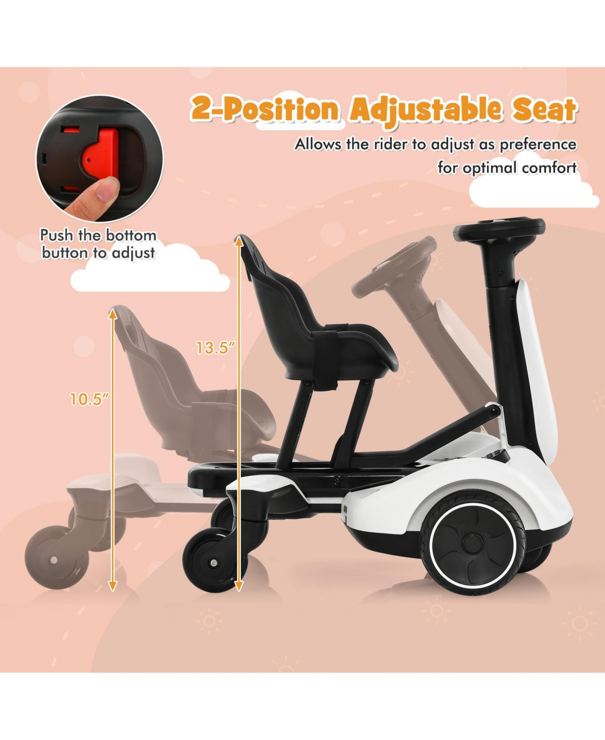 Hongge 6V Kids Ride on Drift Car with 360 Spin and 2 Adjustable Heights-White