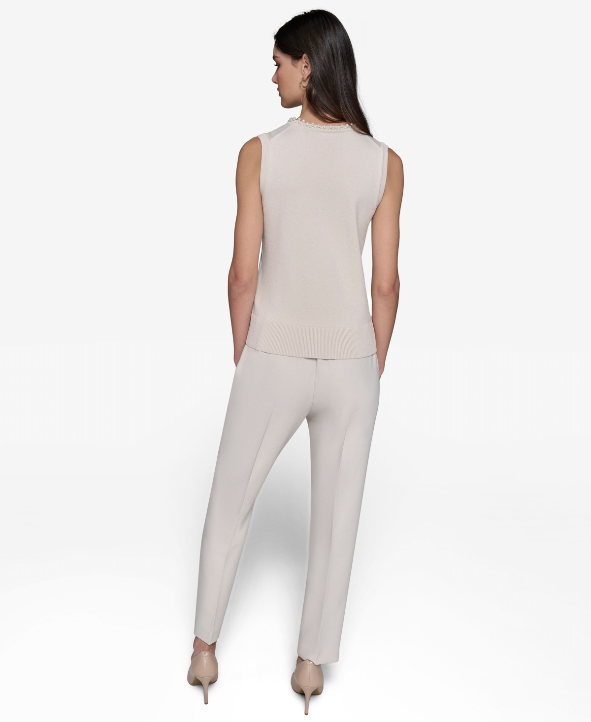 Karl Lagerfeld Paris Women's Embellished-Neck Sleeveless Knit Top