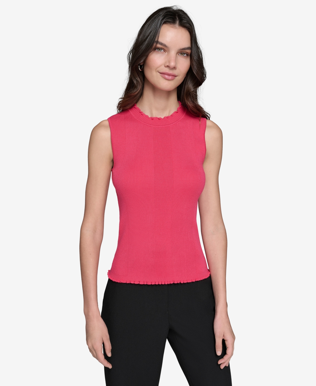 Karl Lagerfeld Paris Women's Ruffled Rib-Knit Sleeveless Top