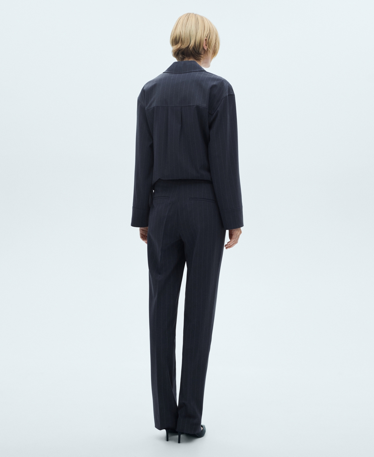 Shop Mango Women's Chalk-stripe Straight Trousers In Dark Navy