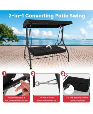 3 Seat Outdoor Porch Swing with Adjustable Canopy-Black
