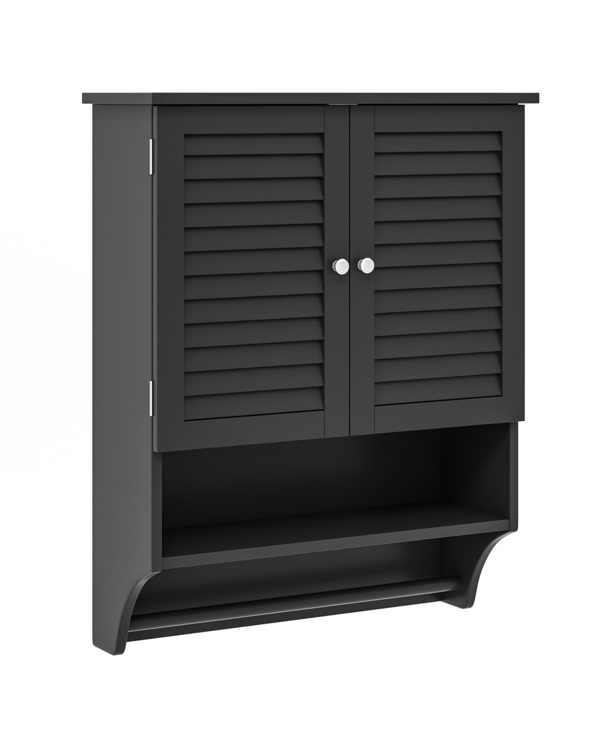 2-Doors Bathroom Wall-Mounted Medicine Cabinet with Towel Bar-Black - Black