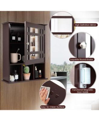 Wall Mounted and Mirrored Bathroom Cabinet-Brown