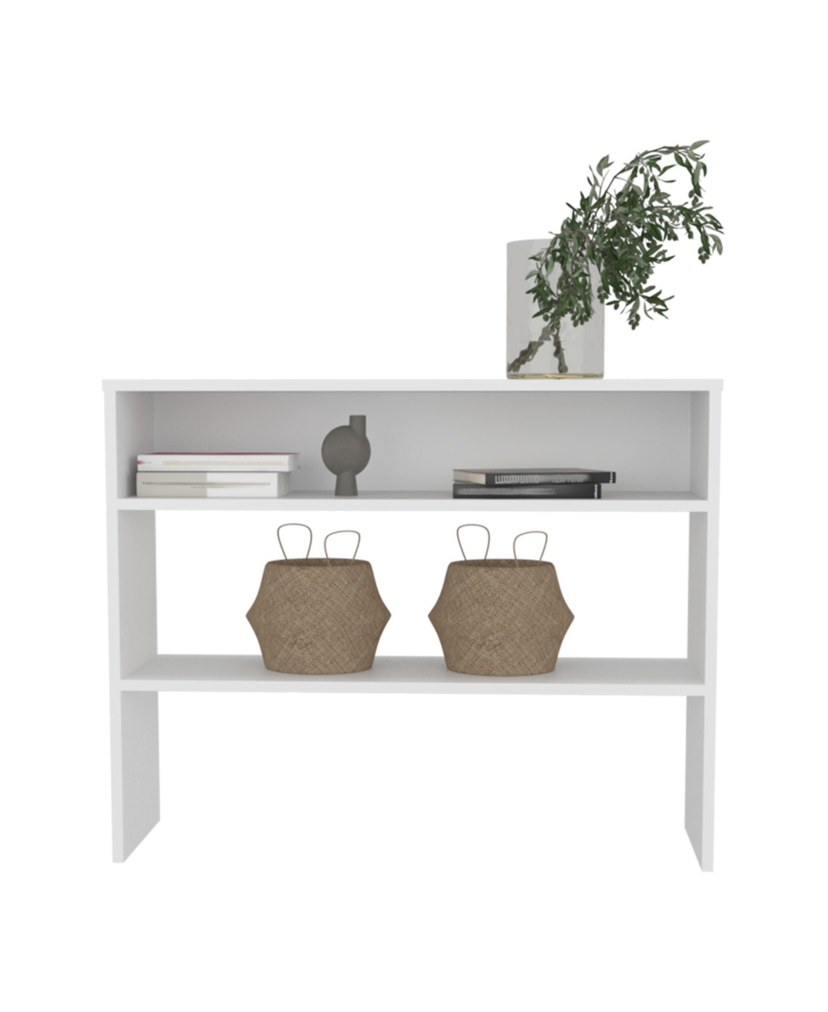 Depot E-Shop Saxman Library Desk with 2 Shelves and 2 Legs, Black