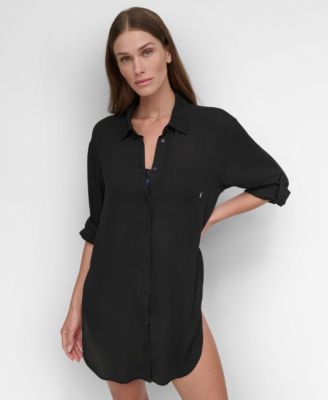 Women's Gauze Collared Button-Front Beach Shirt