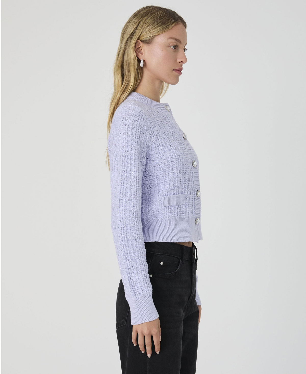 French Connection Lurex Tweed Cardigan In Lavender,silver Lurex