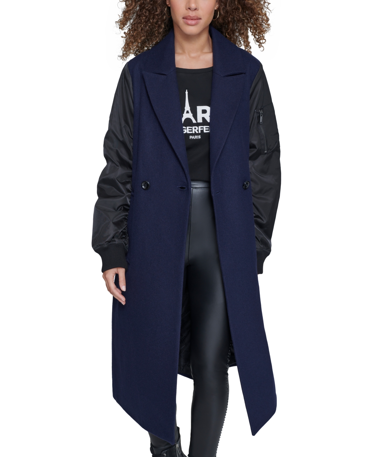 Shop Karl Lagerfeld Women's Double-breasted Notch-collar Coat In Navy