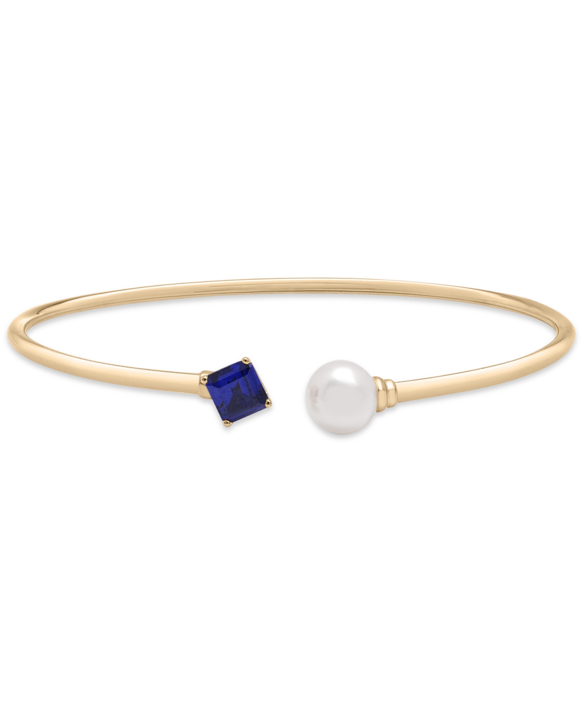 Audrey by Aurate Cultured Freshwater Pearl (7mm) & Rhodolite (5/8 ct. t.w.) Wire Cuff Bangle Bracelet in Gold Vermeil, (Also in Lab-Grown Emerald, Lab