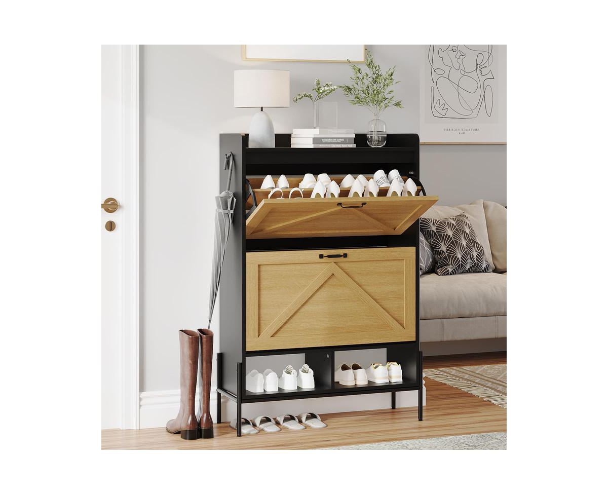 gaomon Shoe Cabinet Shoe Cabinet with 2 Flip-Up Drawers, Entryway Cabinet with Shoe Storage, Freestanding Organizer with Metal Legs for Entryway, Narr